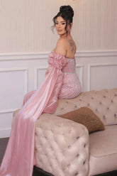 27DRESS Elegant Pink Bateau Sequined Mermaid Evening Dresses